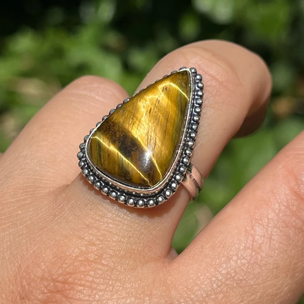 Size 8.75 925 silver plated‎ yellow tiger eye ring